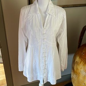 CAAMANO White, 100% Cotton Embroidered Top, NWOT, XL